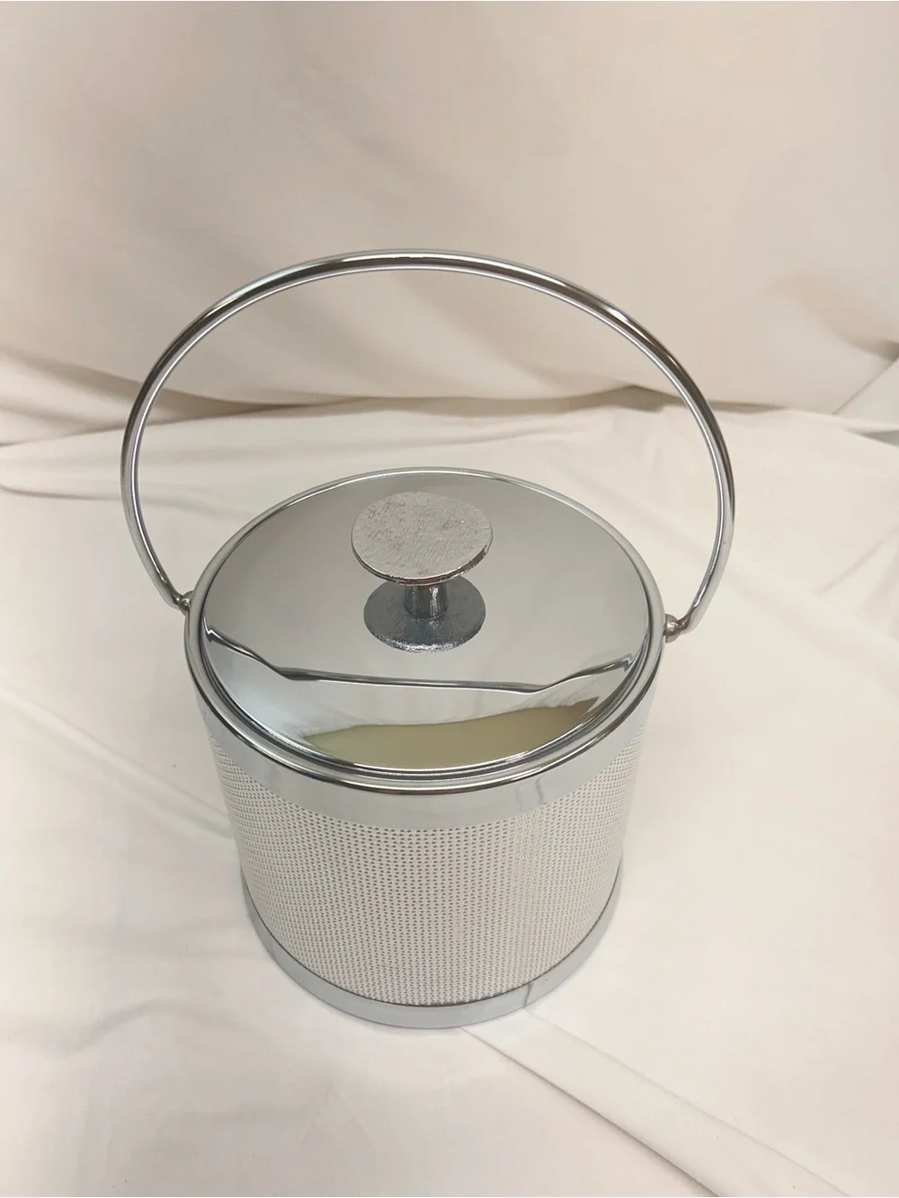 MCM Serv-Master Textured Ice Bucket with Handle - Silver Vintage